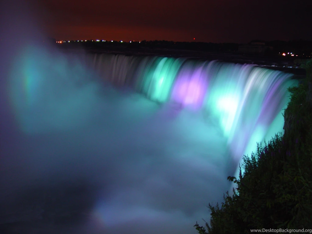 Niagara Falls At Night Rainbow