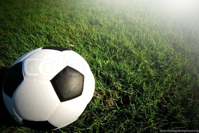 Football Field Soccer Stadium On The Green Grass Blue Sky Sport ...