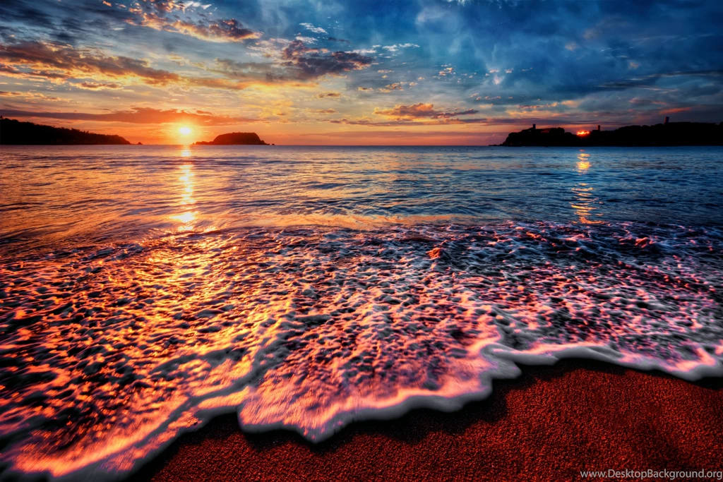 Sunsets: Sunset Beach Ocean Sand Wave Sea Shore Wallpapers ...
