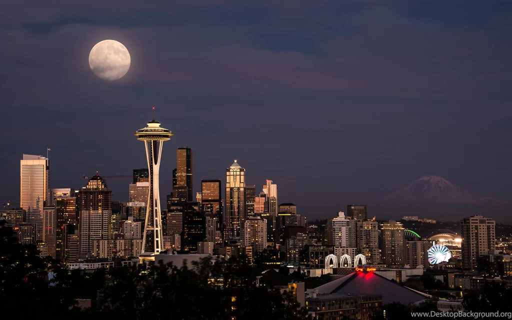 Seattle Buildings Skyscrapers Moon Night HD Wallpaper,night HD ...