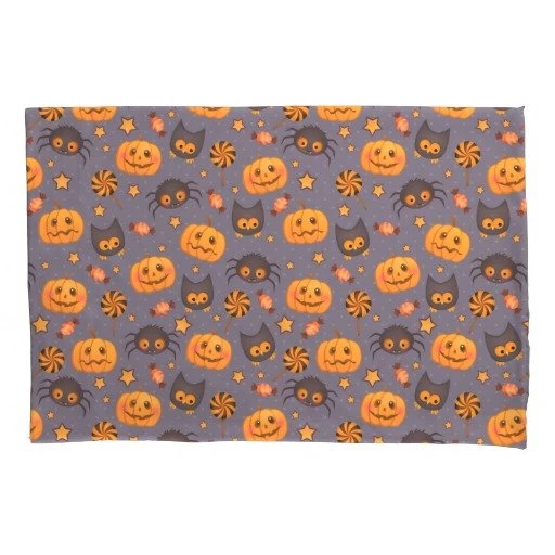 Cute Halloween Pattern Purple Backgrounds Pillowcase