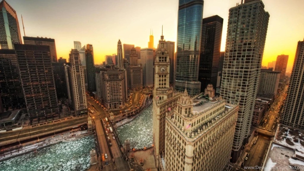 Wallpaper: Chicago, Skyscrapers, American City, Belfry, Buildings ...
