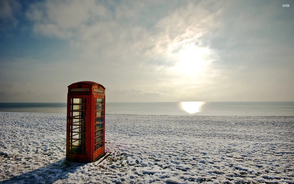 Red Telephone Booth On A Winter Beach Wallpapers Beach Wallpapers ...