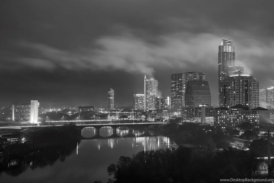 Foggy Night Over The Austin Skyline Austin Texas Black And White ...