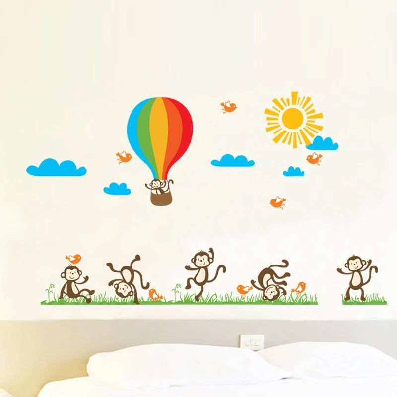 Balloon Monkey Cartoon DIY Vinyl Wall Stickers For Kids Rooms Home ...