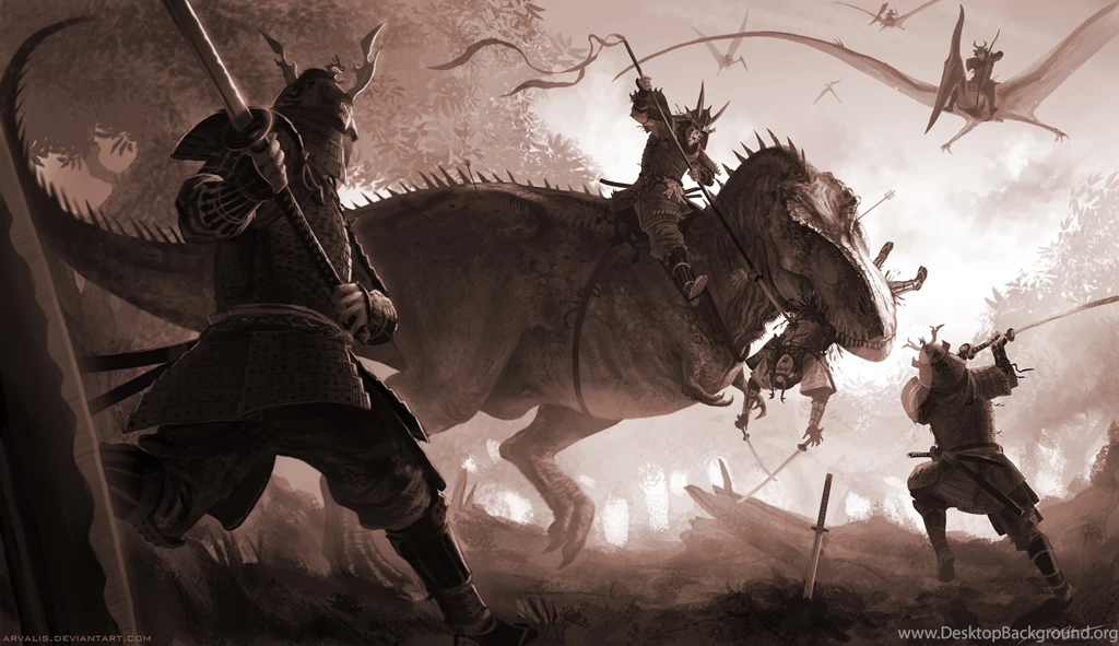 Dinosaurs, Fight, Samurai, Fantasy Art, Artwork, Warriors ...