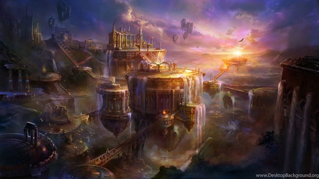 Artificial Waterfalls Fantasy City Wallpapers And Images ...