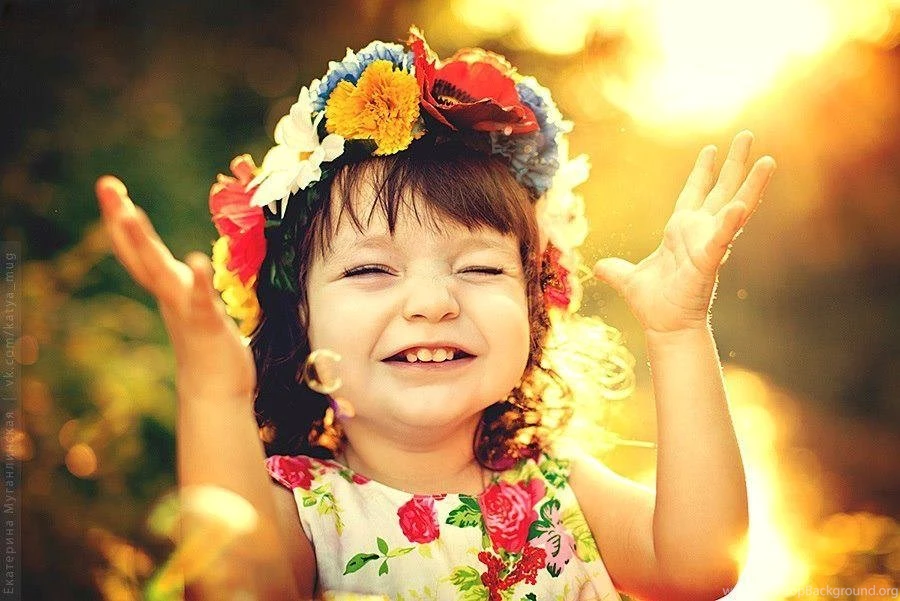 Baby Kids Similing, Playing With Pets And