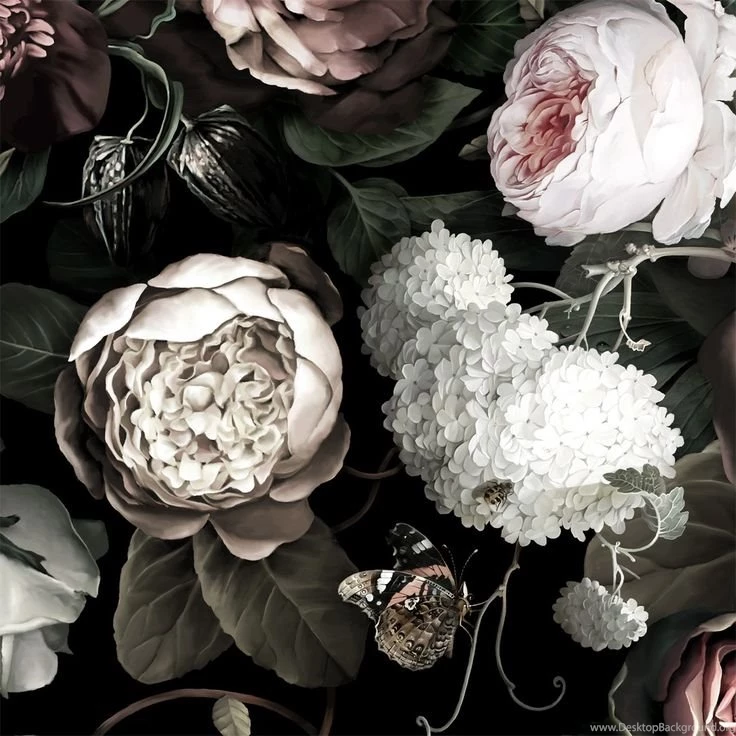 Dark Floral II Black Saturated Floral Wallpapers By Ellie ...