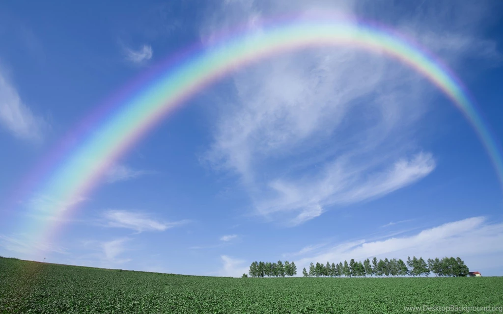 Wallpaper: Rainbow, Sky, Clouds, Landscape, Field, Trees, Nature ...