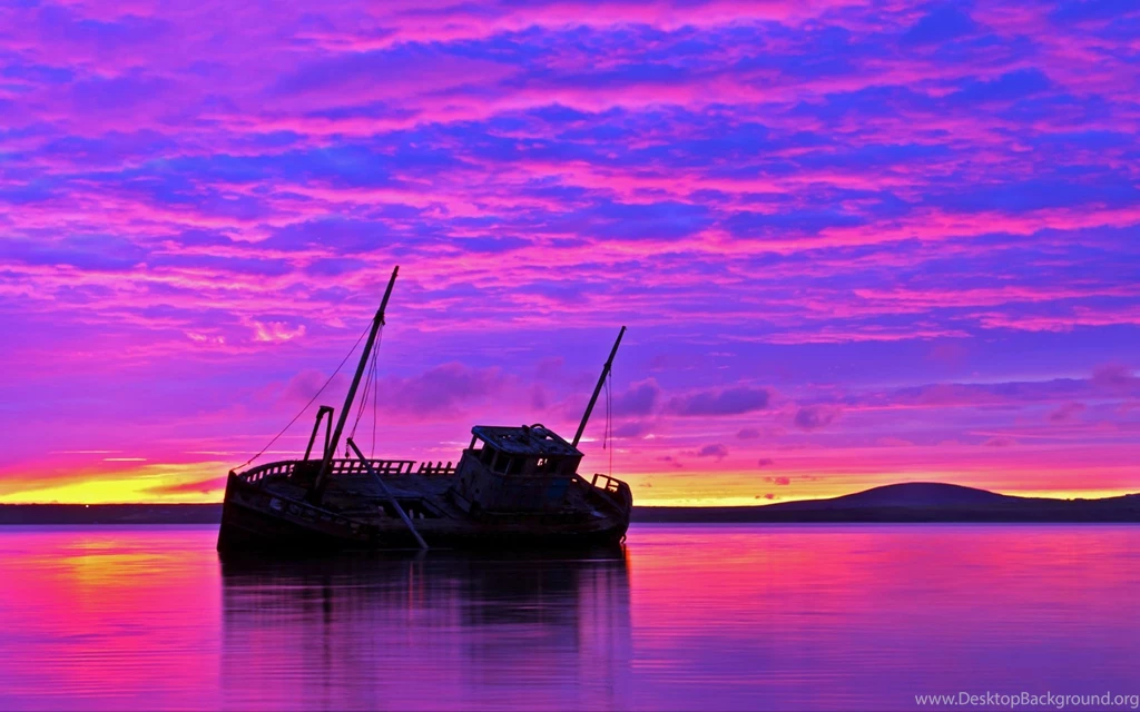1680x1050 Shipwreck Purple Sunset Wallpapers