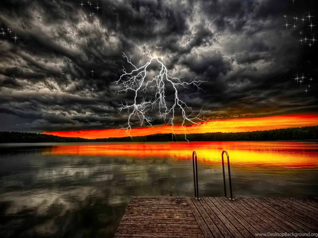 Thunderstorm On Sunset Sky