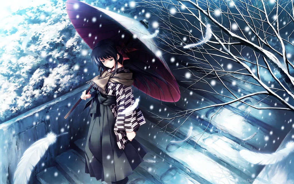 Anime Girl Walking In Snow Desktop Wallpapers