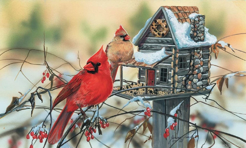 Birds: Cardinal Rustic Retreat Snow Birdhouse Winter Bird ...