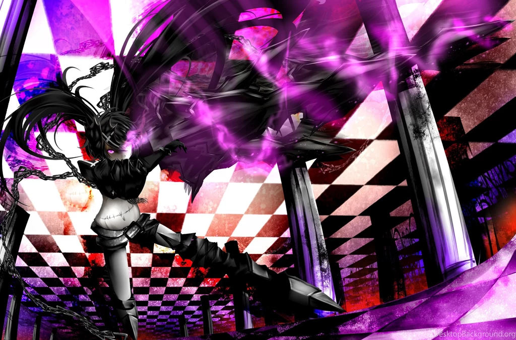 Armor Black Hair Black Rock Shooter Boots Chain Fire Insane Black ...