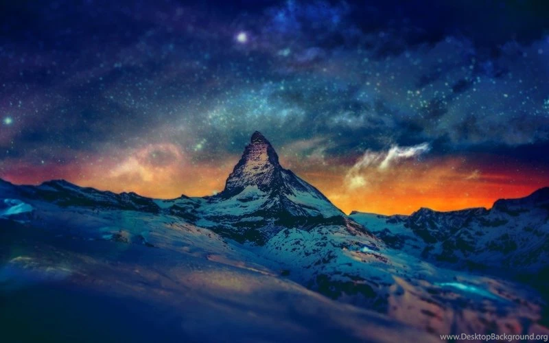 Blue Mountains Landscapes Snow Night Multicolor Stars Switzerland ...