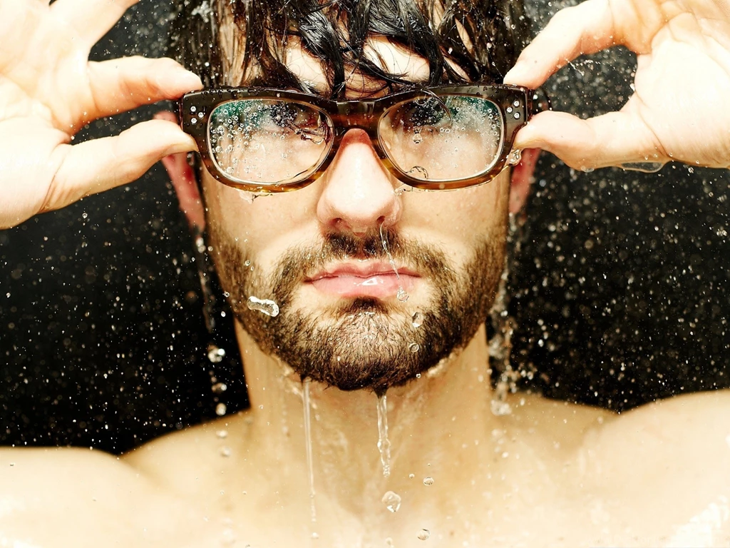 Man With Glass, Serious Man Caughty In The Rain, Cool And Wet ...
