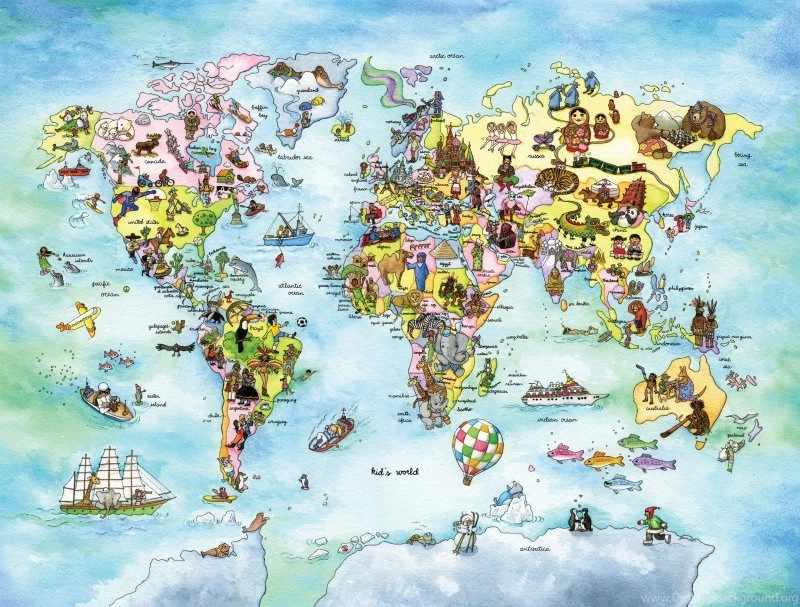 Large Wall Mural World MapKid In The Mural