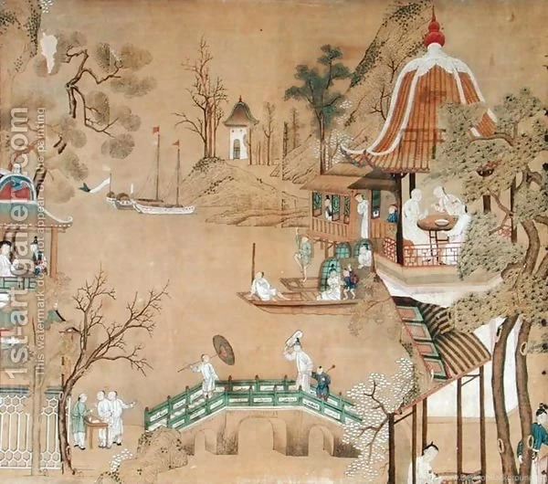 Detail Of The Wallpapers In The Chinese Bedroom Depicting A Daily ...