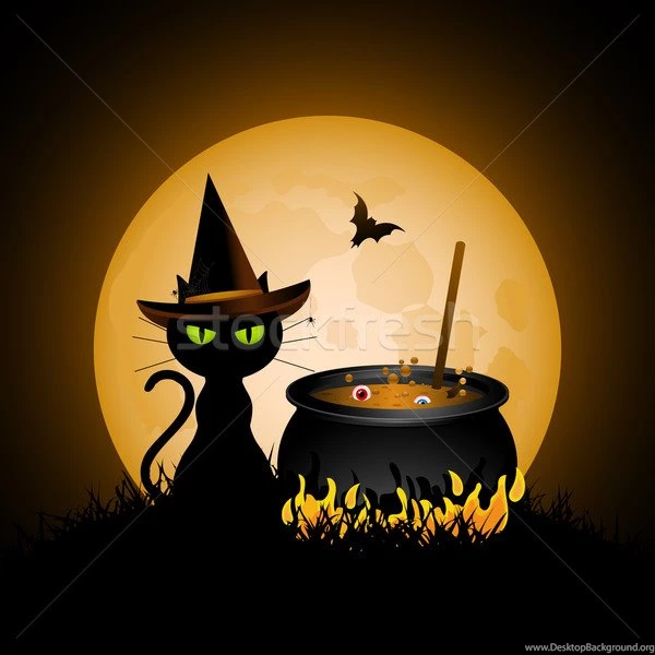 Halloween Witch's Cat And Full Moon Vector Illustration © Elaine ...