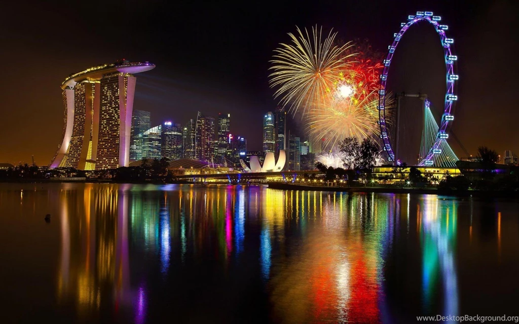 Marina Bay Sands And Singapore Flyer At Night