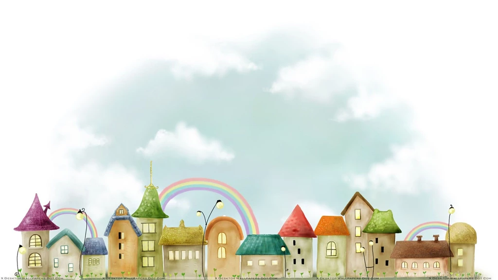 Artistic City And Rainbow Over The Houses Wallpapers