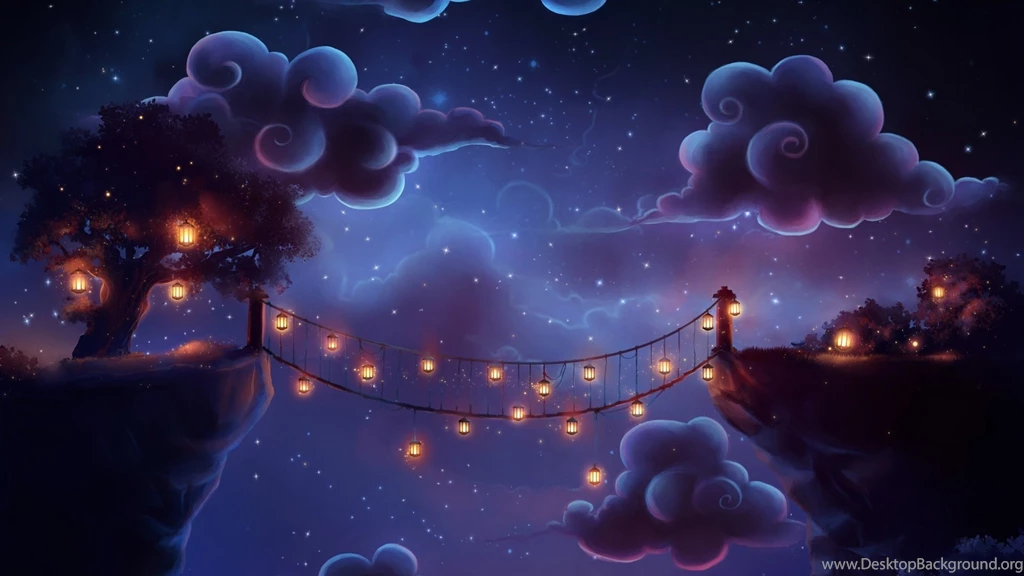 Bridge Flashlights Clouds Night Fantasy Magic Wallpapers ...
