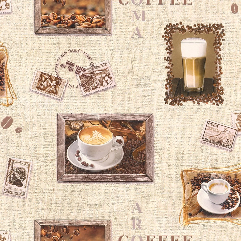 Rasch Coffee Motif Cappuccino Mocha Vinyl Kitchen Wallpapers 855111