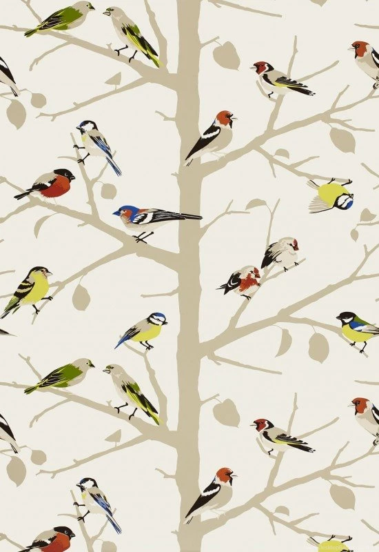 Sarah's House Powder Room {Bird Wallpapers Source} The Inspired Room