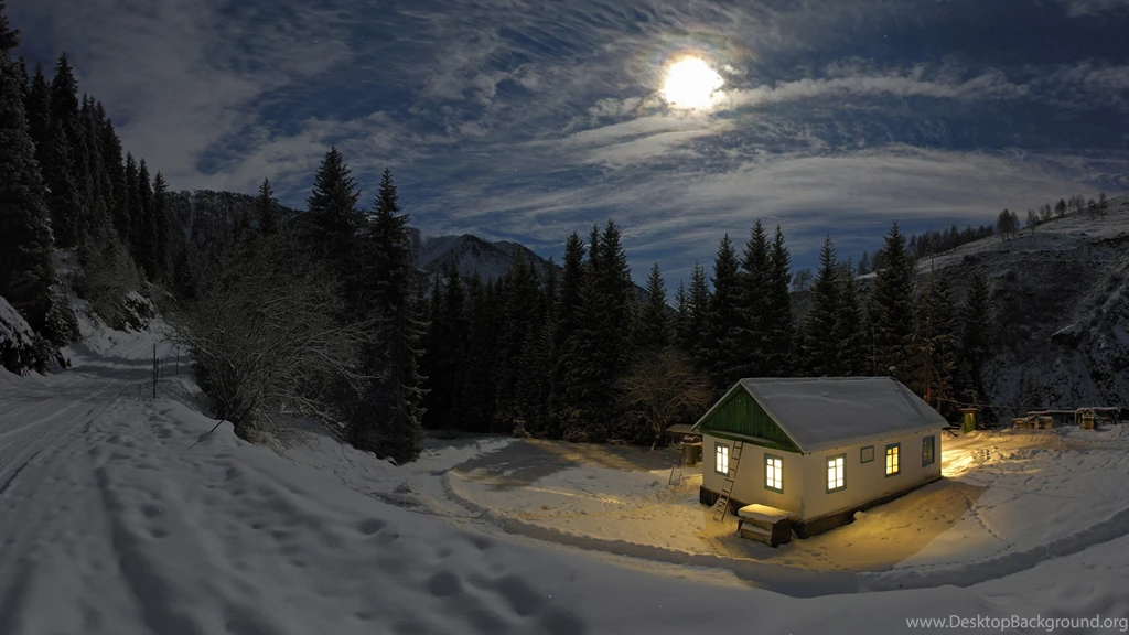 Lonely Cottage On A Snowy Winter Night
