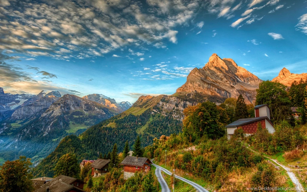 Houses On Swiss Alps 2560x1600 HD Wallpapers