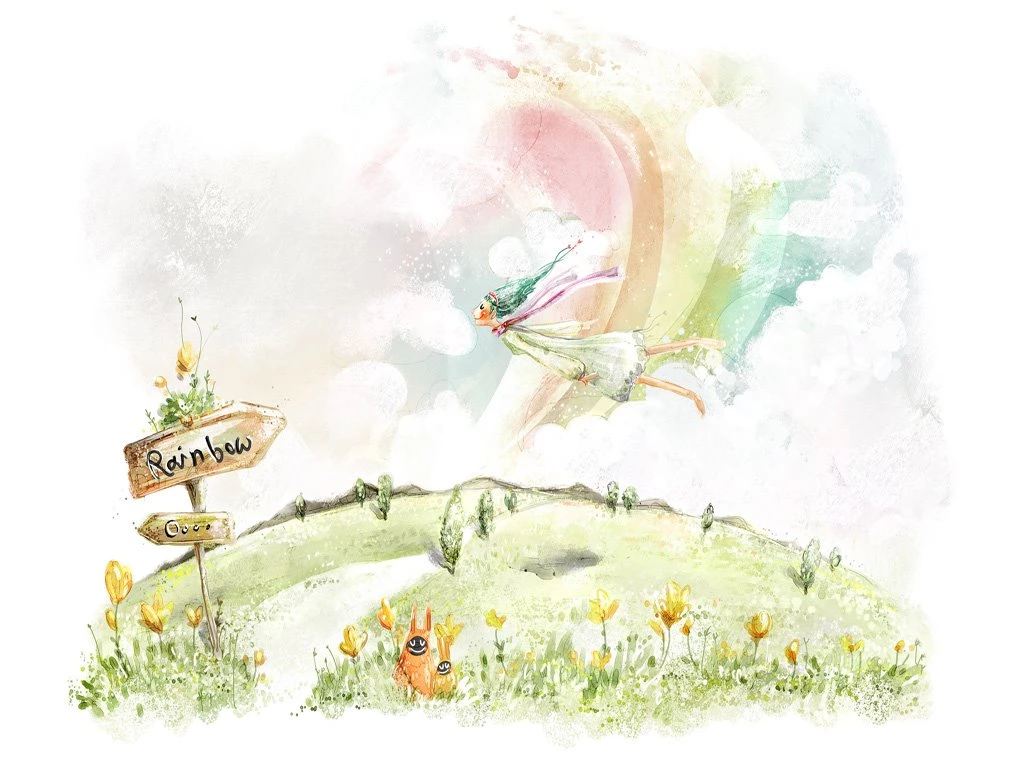 Wallpapers Cartoon Girl Image Flying Hand Painted Free 1024x768 ...