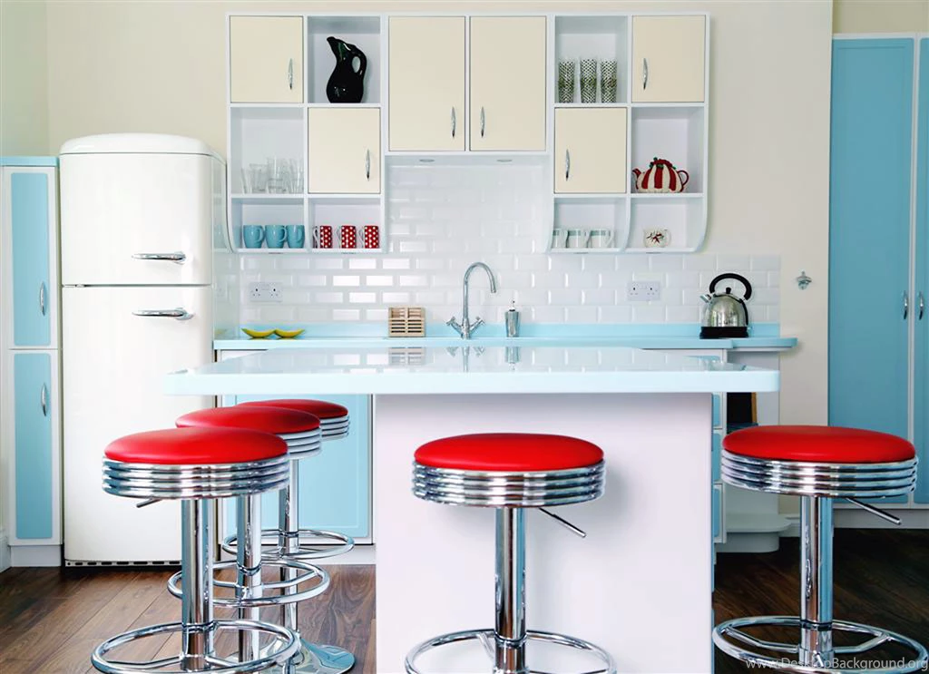Rustic Kitchen Retro Double Door Refrigerator White Tiles ...