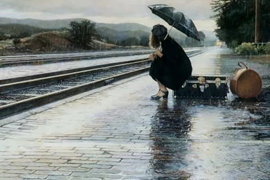 Waiting For The Train In The Rain Wallpapers Artistic Wallpapers ...