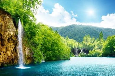 Download Wallpapers 3840x2400 Nature, Waterfall, Summer, Lake ...
