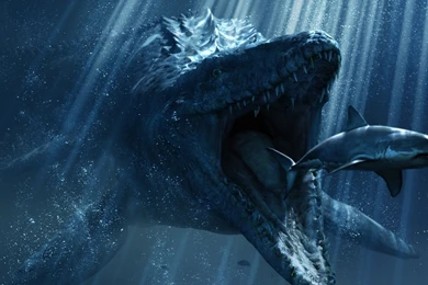 Download Wallpapers 2560x1440 Jurassic World, Poster, Shark ...