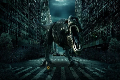 City Road Dinosaur 3d Fantasy Monster Wallpapers