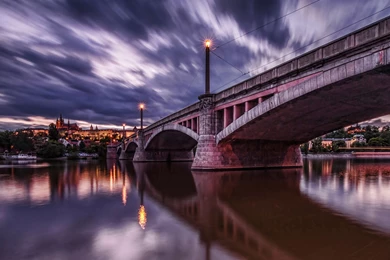 Download Wallpapers 3840x2160 Prague, Dawn, Lights, River, Bridge ...
