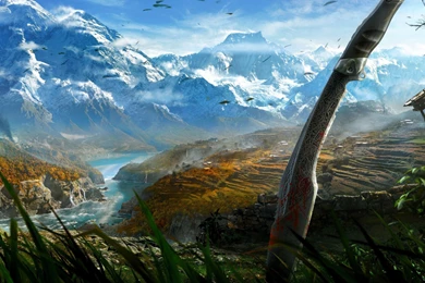 Download Wallpapers 3840x2160 Far Cry 4, Sword, Mountain, Art 4K ...