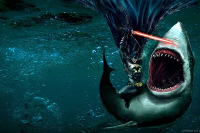 Download 1366x768 Batman Versus White Shark Wallpapers