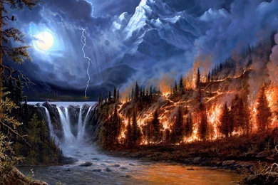 Download Wallpapers 2560x1440 Fire, Lightning, Moon, Night, Wood ...