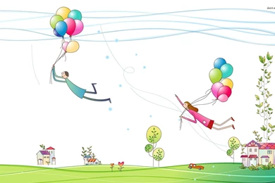 Couple Flying Away With Balloons Wallpapers   Artistic Wallpapers ...
