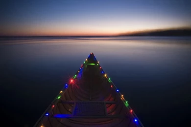 Canoe Decorated With Christmas Lights On Lake Monona, Madison ...
