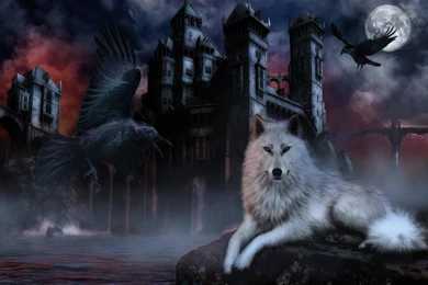 WOLF RAVEN WALLPAPER   (