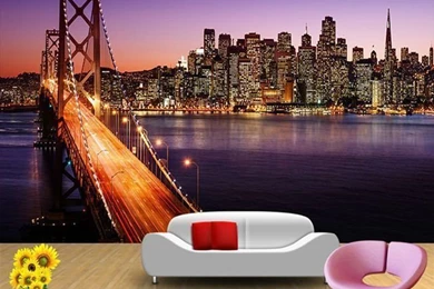 New York City Night Building Large Mural Wallpapers , Living Room ...
