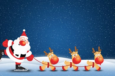Santa On Skates Pulled By His Reindeers Wallpapers   Holiday ...