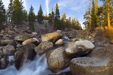 Download Wallpapers 3840x1200 Stones, River, Mountain, Sky, Traces ...
