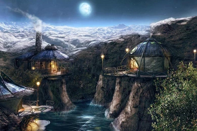 Mountains Fractal Panoramic Huts Hd Wallpapers   (