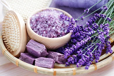 Lavender Bath Salts And Soap Massage Brush Relaxing