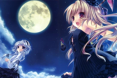 Download Wallpapers 2560x1440 Anime, Girl, Vampire, Night, Moon Mac ...